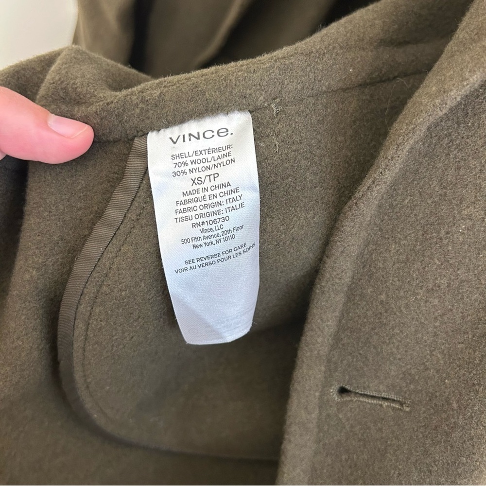 Vince Double Breasted Wool Coat Deep Green Women’s XS Notch Lapel - Picture 5 of 10